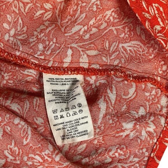 Free People Size Large Orange Boho Print Tunic Top Blouse W Ivory Crochet Trim - Picture 9 of 9